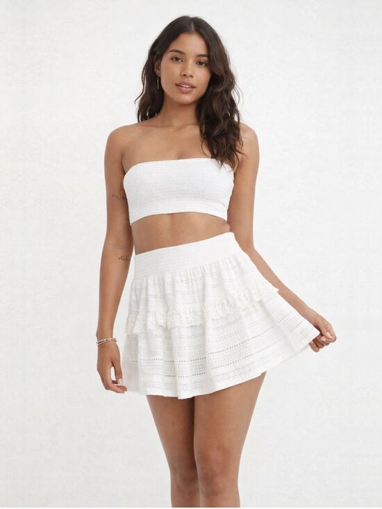 aerie Dresses & Skirts - 2/$30 Aerie Rock 'n' Ruffle Cotton Skirt Tiered Ruffle Lace White Medium #A1959